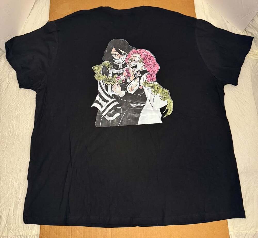 Demon Slayer Mitsuri Kanroji and Obanai Iguro Graphic Black T-Shirt 3XL
